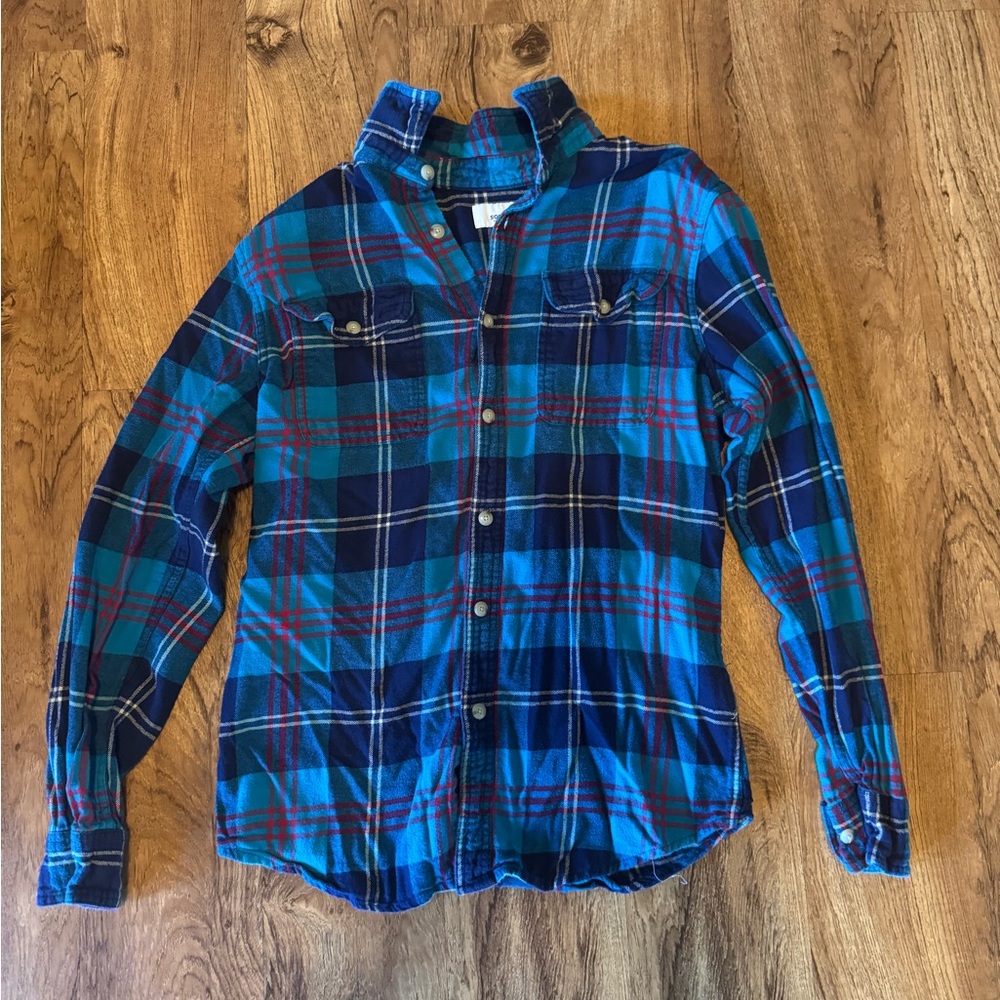 Unisex Blue, Red and White Plaid Flannel